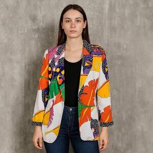 Vintage‎ 80s Jordana Colorful Abstract Tribal Jungle Blazer Gem Buttons USA